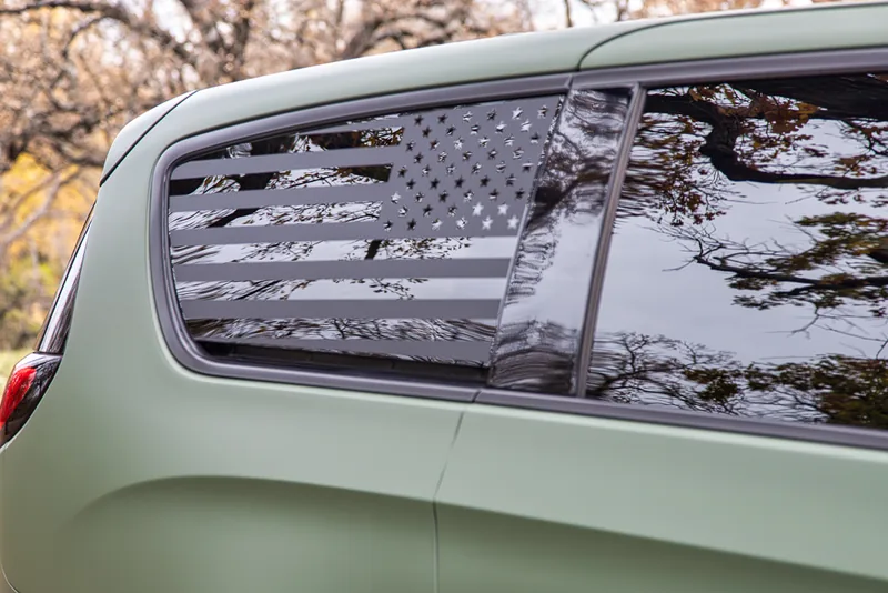 The Longbow American flag rear window graphic