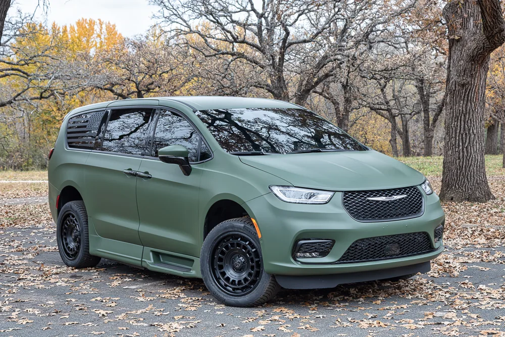 The Longbow RXS edition Chrysler Pacifica in matte olive green